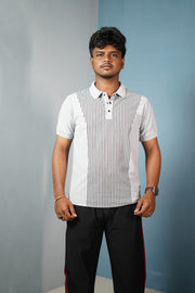 Men’s Half Sleeve Collar Neck Lines Polo T-Shirt- White